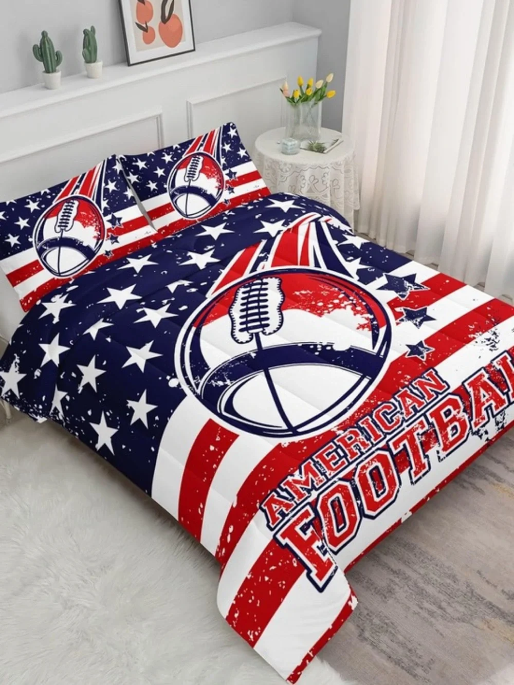 Comforter Set American Flag Printed Bedding 1 Comforter and 2 Pillowcases (Full)
